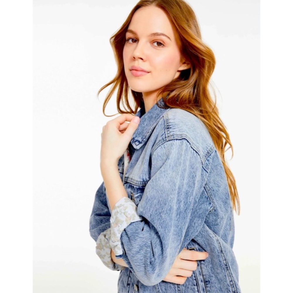 Joe Fresh x Jillian Harris light blue floral denim jean jacket size XL womens